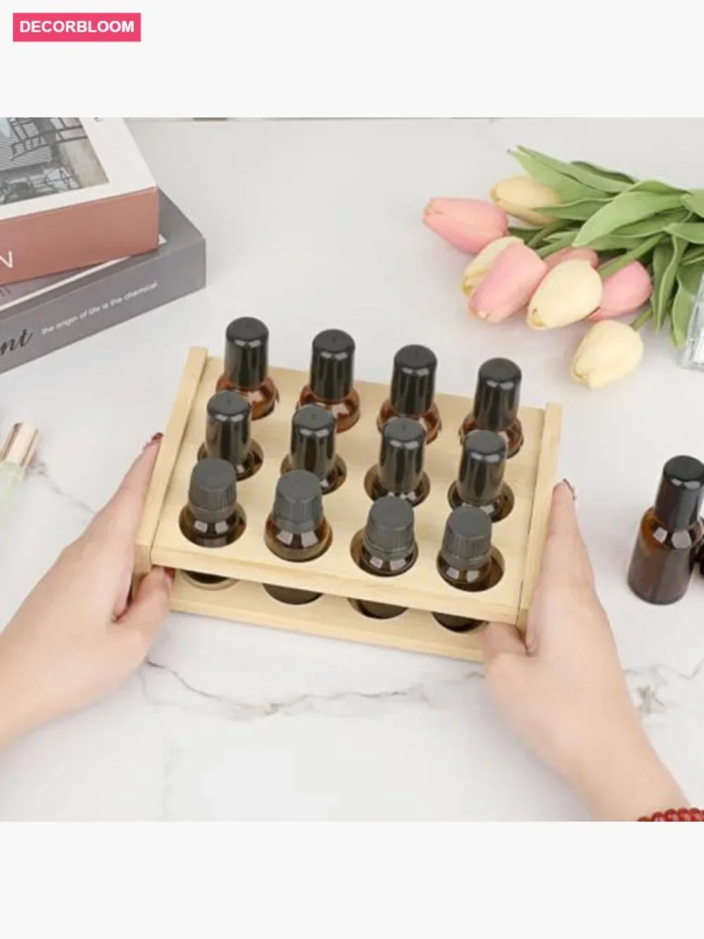 Bamboo Essential Oil Storage Rack 12 Slots Display Stand